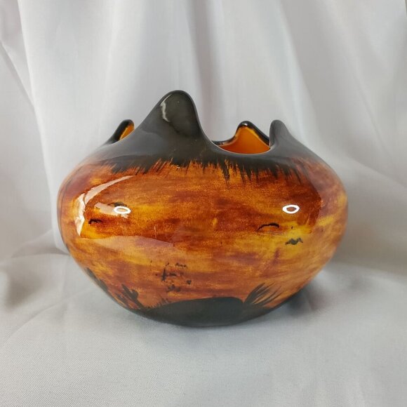 Vintage 1980s Art Pottery Planter Desert Landscape & Palm Tree Design Signed - Picture 7 of 16